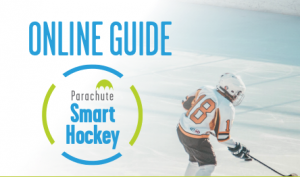 Image of child on ice rink with words Online Guide and Smart Hockey logo